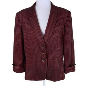 Tahari ASL Size 16 Blazer Jacket Black Red/Burgundy Black Polka Dot Career Work